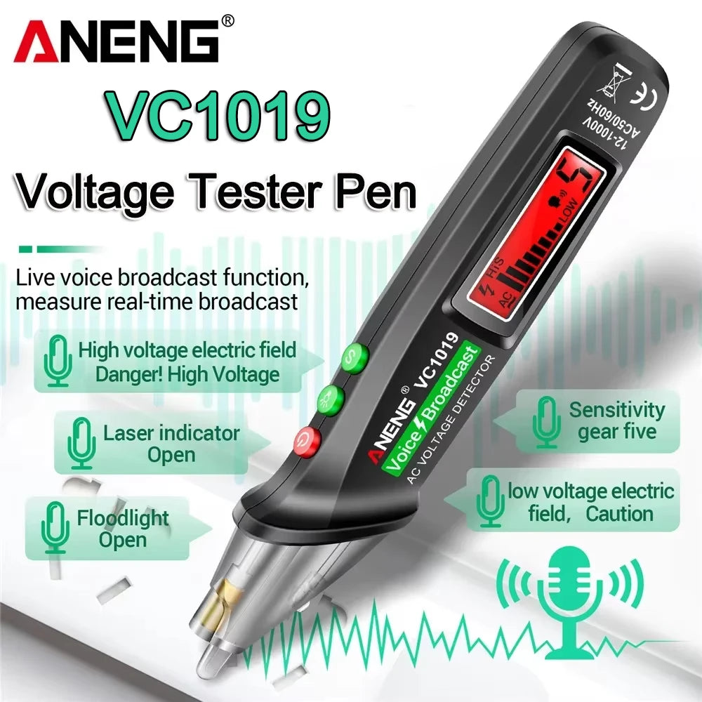 ANENG VC1019 Non-Contact Voltage Tester Pen Voice Broadcast Red Laser