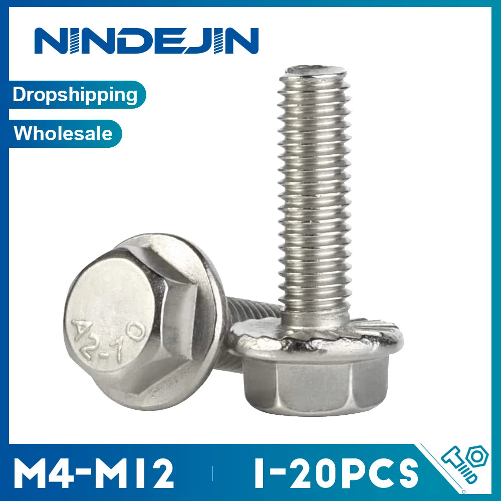 1-10pcs Hex Flange Bolt 304 Stainless Steel M4 M5 M6 M8 M10 M12