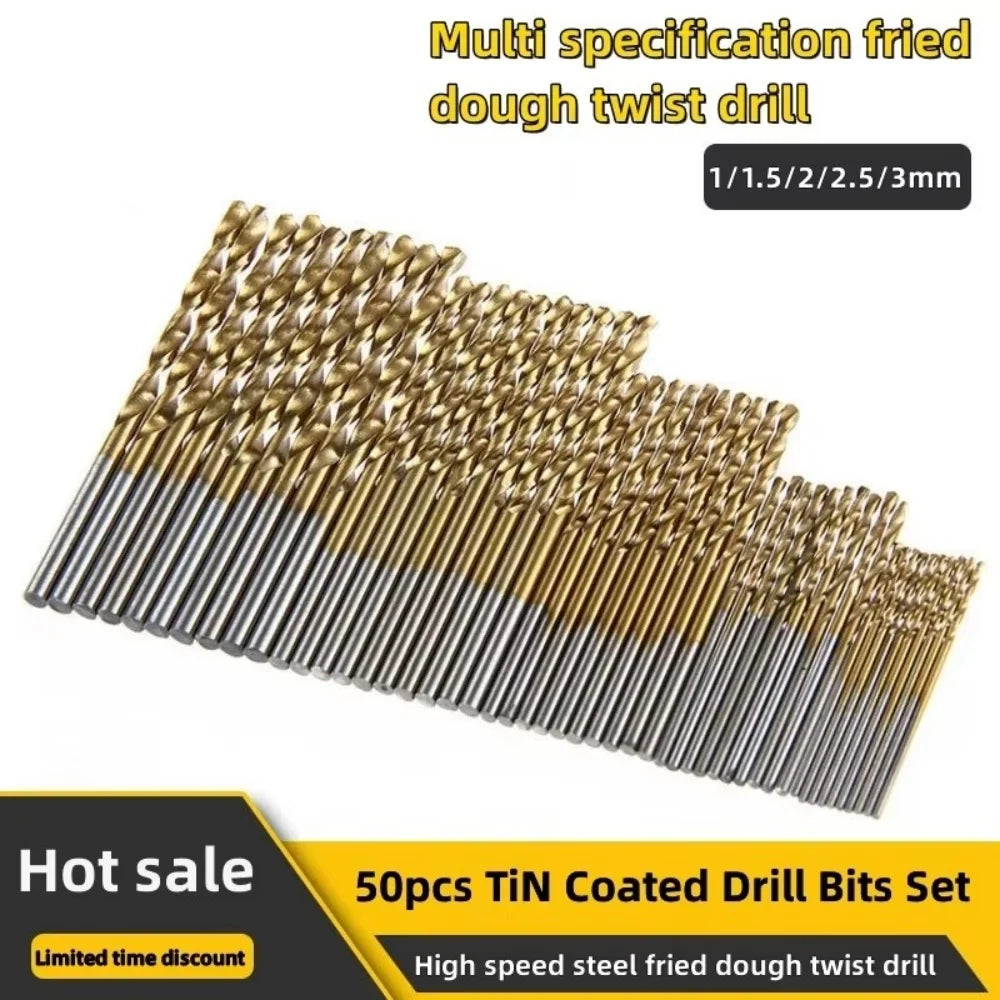 50PCS M35 Titanium Plated Twists Drill 1mm-3mm Twist Drill Steel