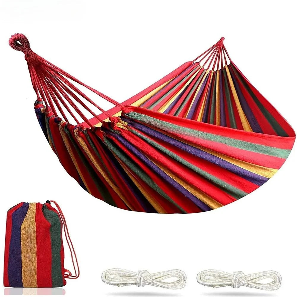 Double Hammock 2-Person Cotton Canvas with Tree Straps – Red/Blue