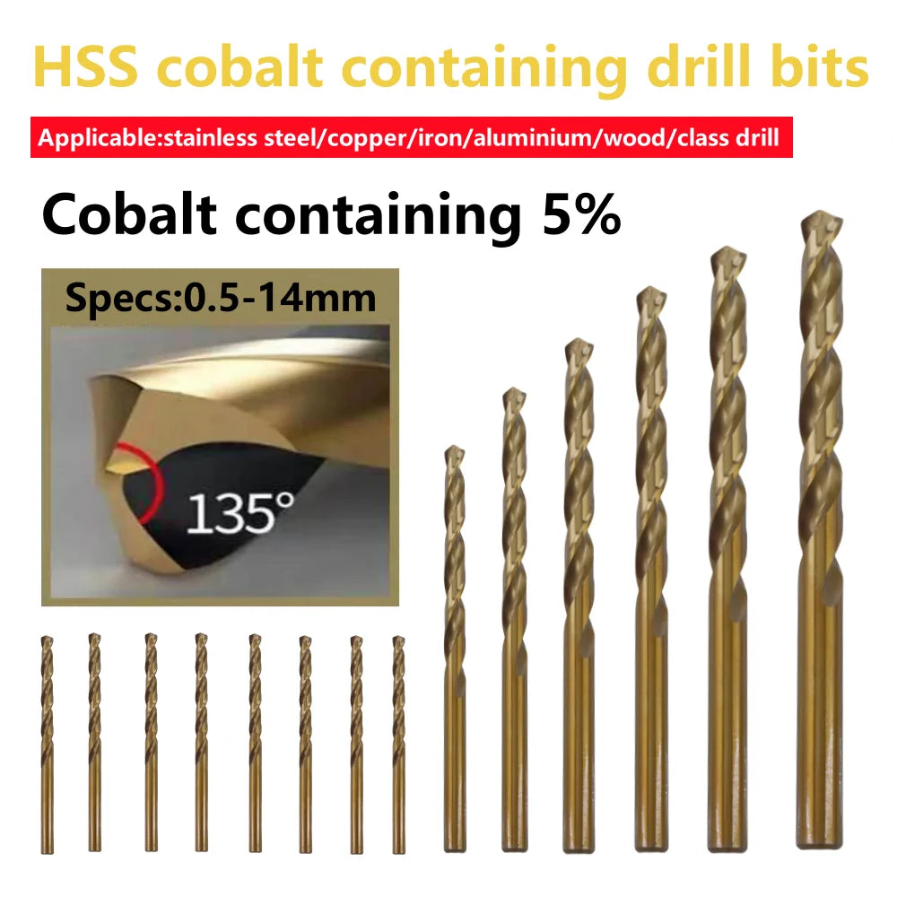 M35 Cobalt HSS Twist Drill Bit Set — Full Range 1mm to 13mm for Woo...