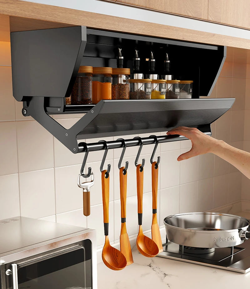 Pull-Down Folding Cabinet Condiment Shelf – Aluminium Wall Hanging