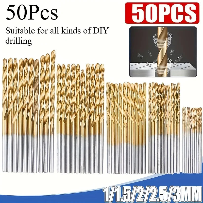 50pcs Titanium Coated High Speed Steel Drill Bits