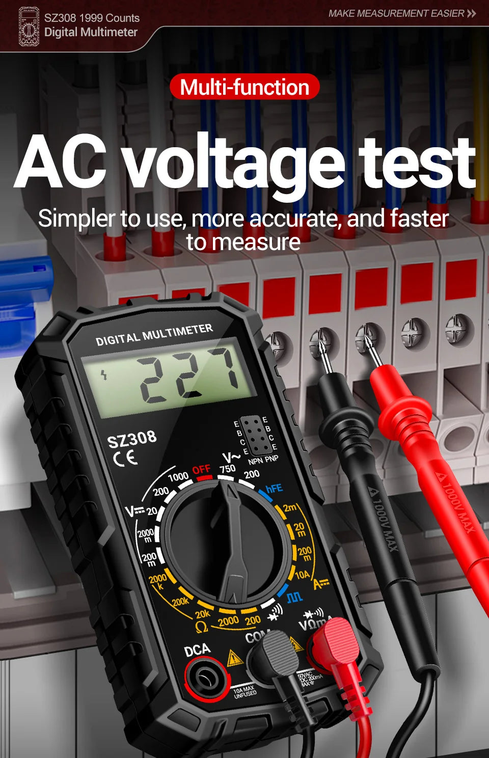 Multimeter Tester Pen Suit ANENG Multimeters 1999 Counts 24-250V