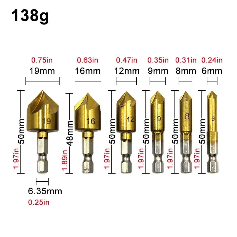 6PC Hexagonal Handle Titanium Plated Five Edge Chamfering Knife