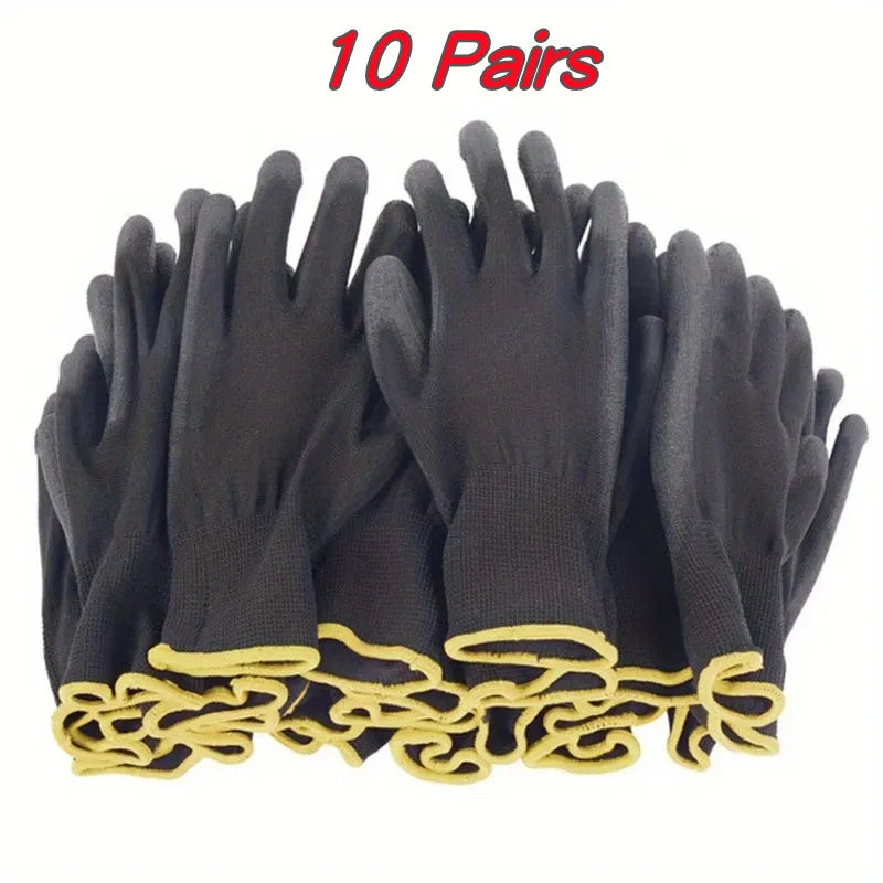10 Pairs Black Durable Safety Gloves - Anti-Slip, Wear-Resistant