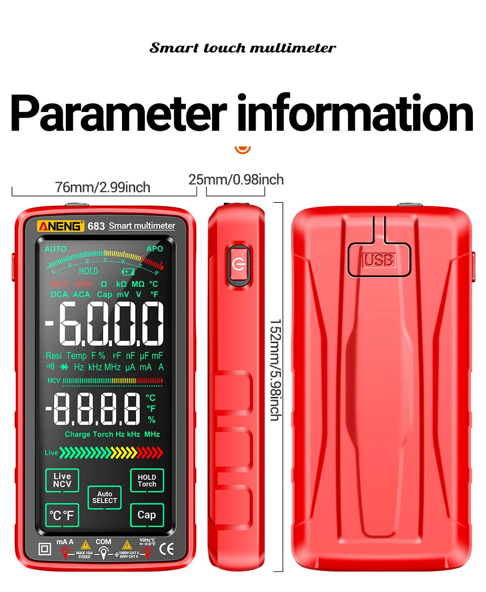 ANENG 683 Smart Multimeter Rechargeable High-end Touch 6000 Counts