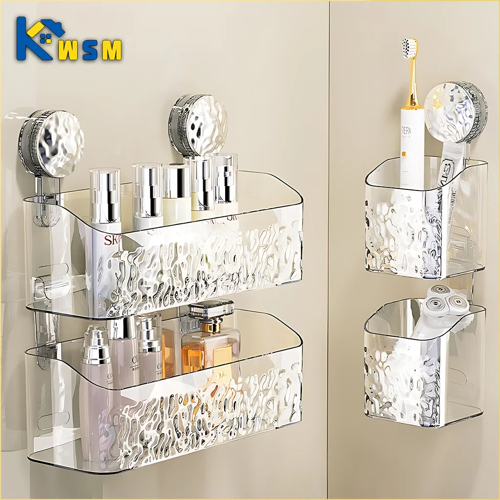 Acrylic Shelf Bathroom Rotating Suction Cup Shelf Kitchen Vanity No...
