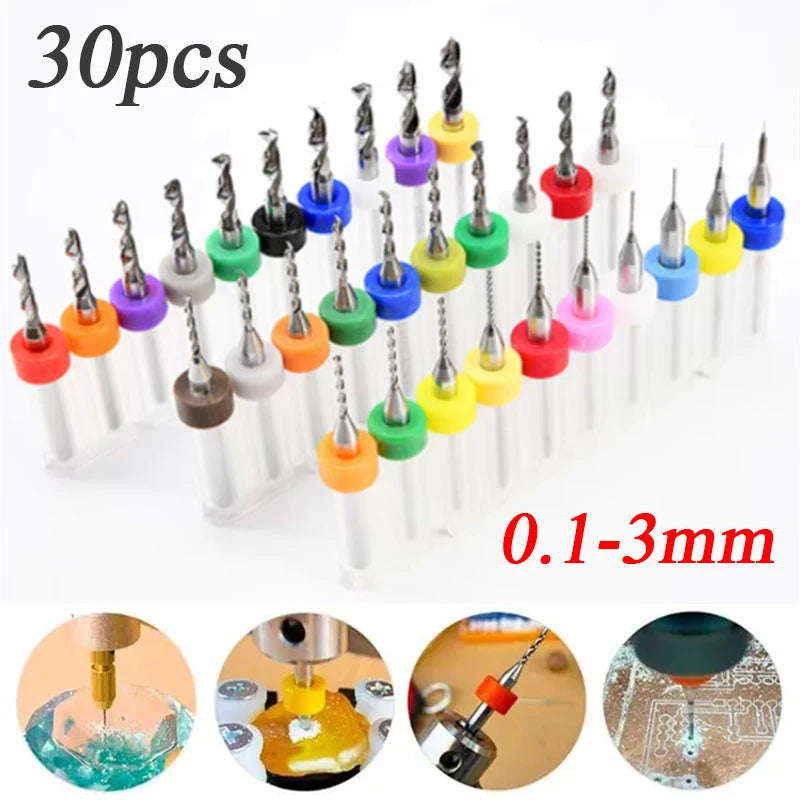 30pcs 0.1mm-3mm PCB Alloy Micro Drill Bit Kits 3.175mm Round Shank