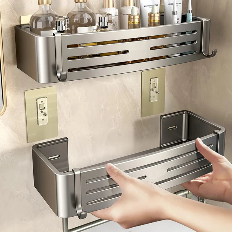 Wall Mounted No-Drill Bathroom Shelf Aluminum Alloy Storage Holder