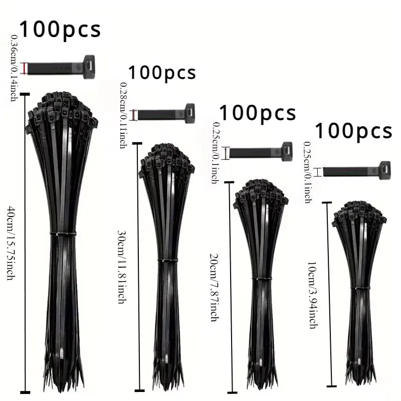 100pcs Black Cable Ties High Tensile Strength, Uv Resistant