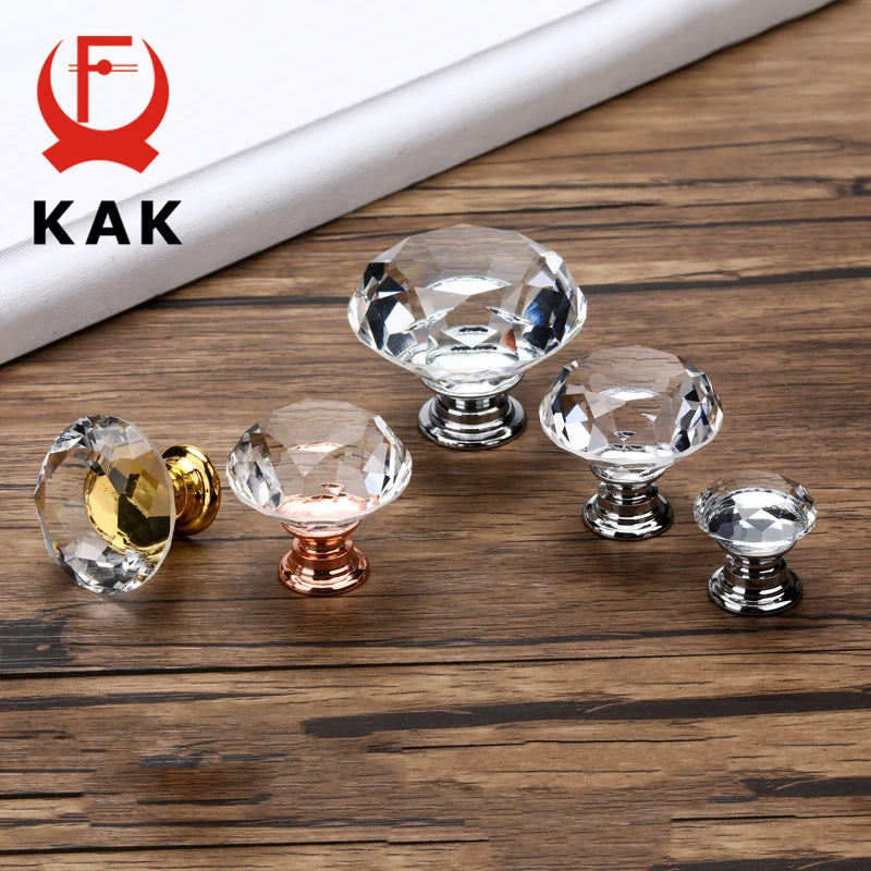 KAK 20-40mm Diamond Shape Design Crystal Glass Knobs Cupboard Drawe...