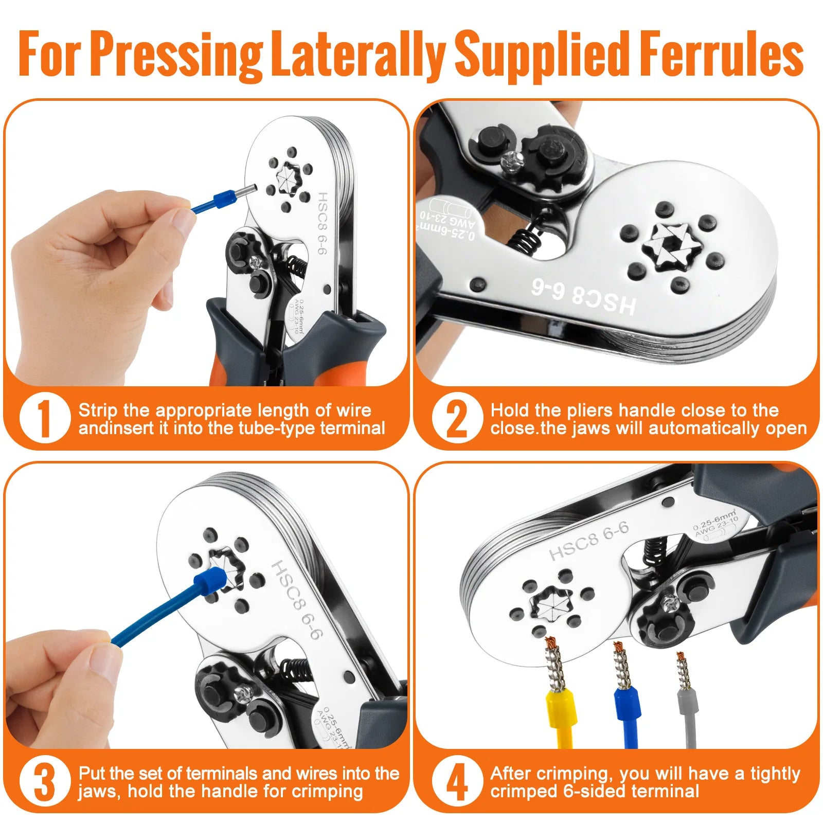 Ferrule Crimping Tool HSC8 6-4/6-6 Electrical Crimper Plier For Wire