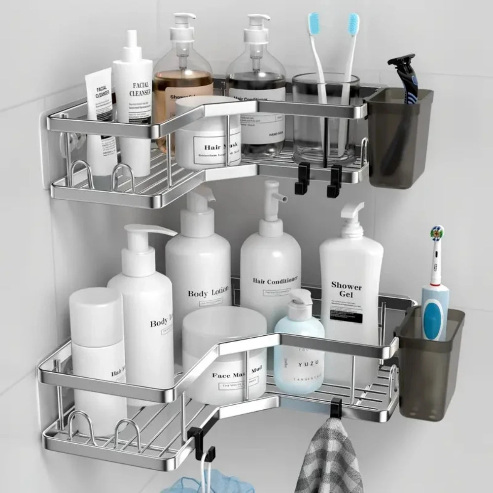No Drilling Stainless Steel Triangle Double Layer Shelf