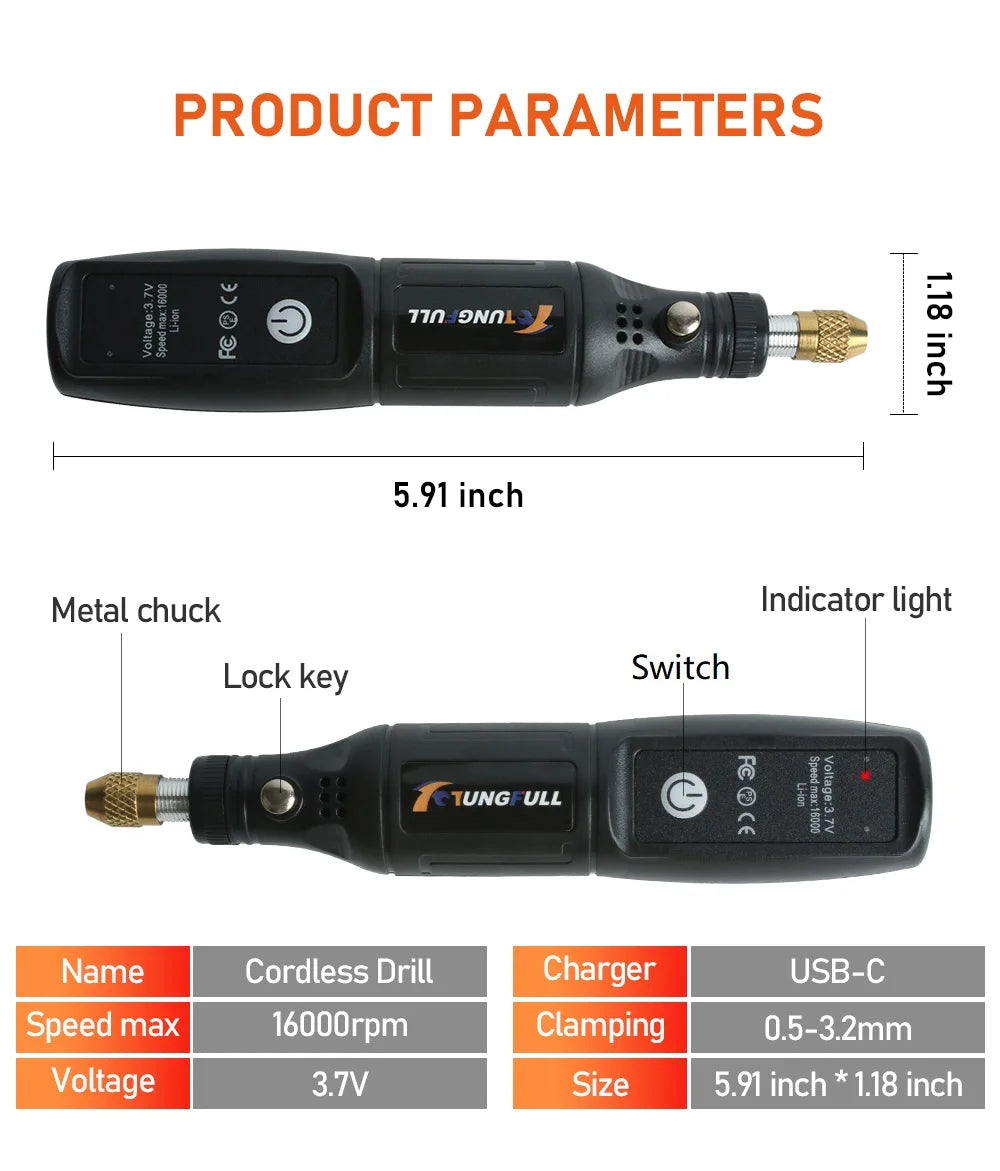 Mini Electric Drill USB Wireless Mini Handheld Drill Rotary Tool
