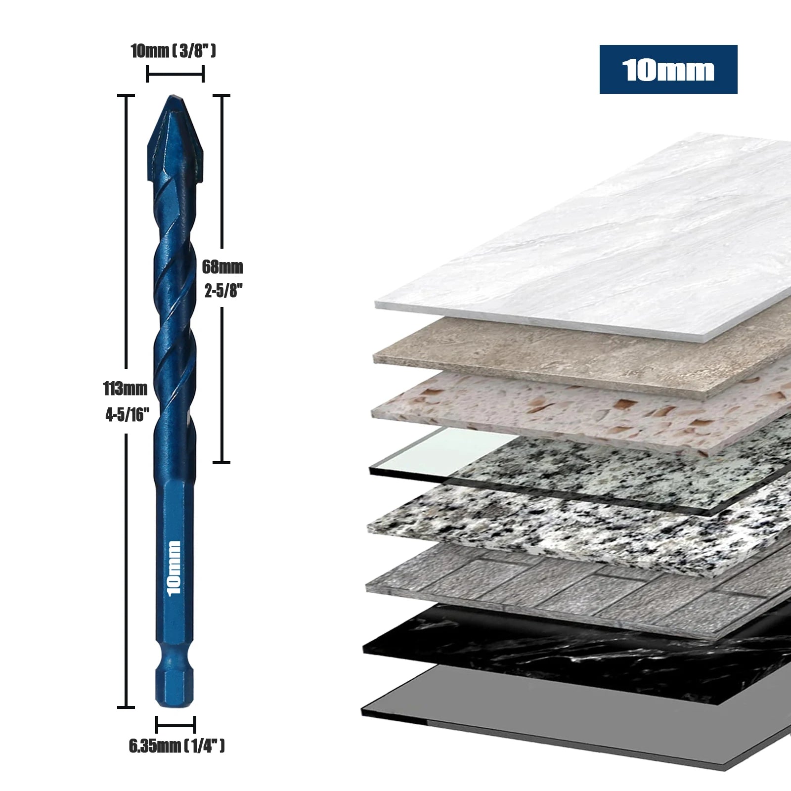 Eccentric Tile Drill Bit — 5, 6, 8, 10 & 12mm High Hardness Hex Sha