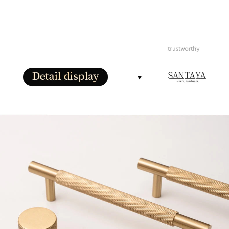 Santaya Solid Brushed Brass Handle Cross Knurled Kitchen Cabinet