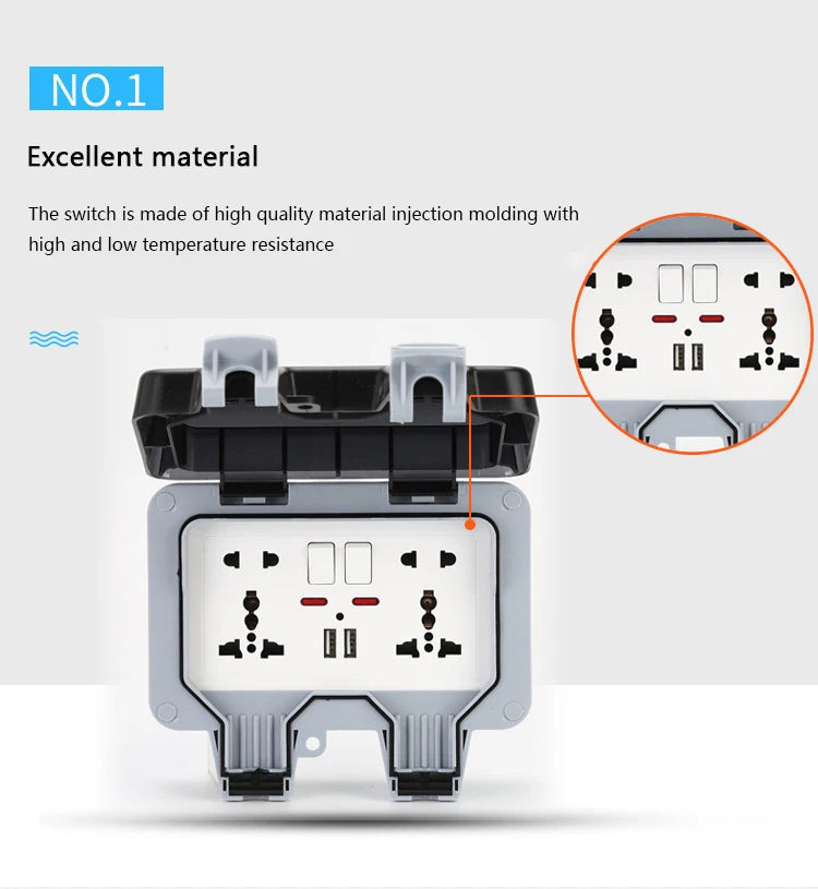 International Universal IP66 USB Wall Outdoor Waterproof Switch