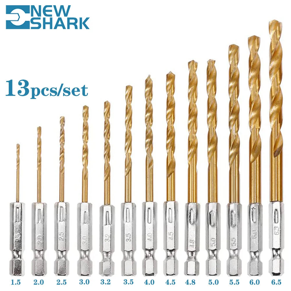 13Pcs HSS Metal Twist Drill Bit Set 1/4 Hex Shank 1.5-6.5mm Suitable