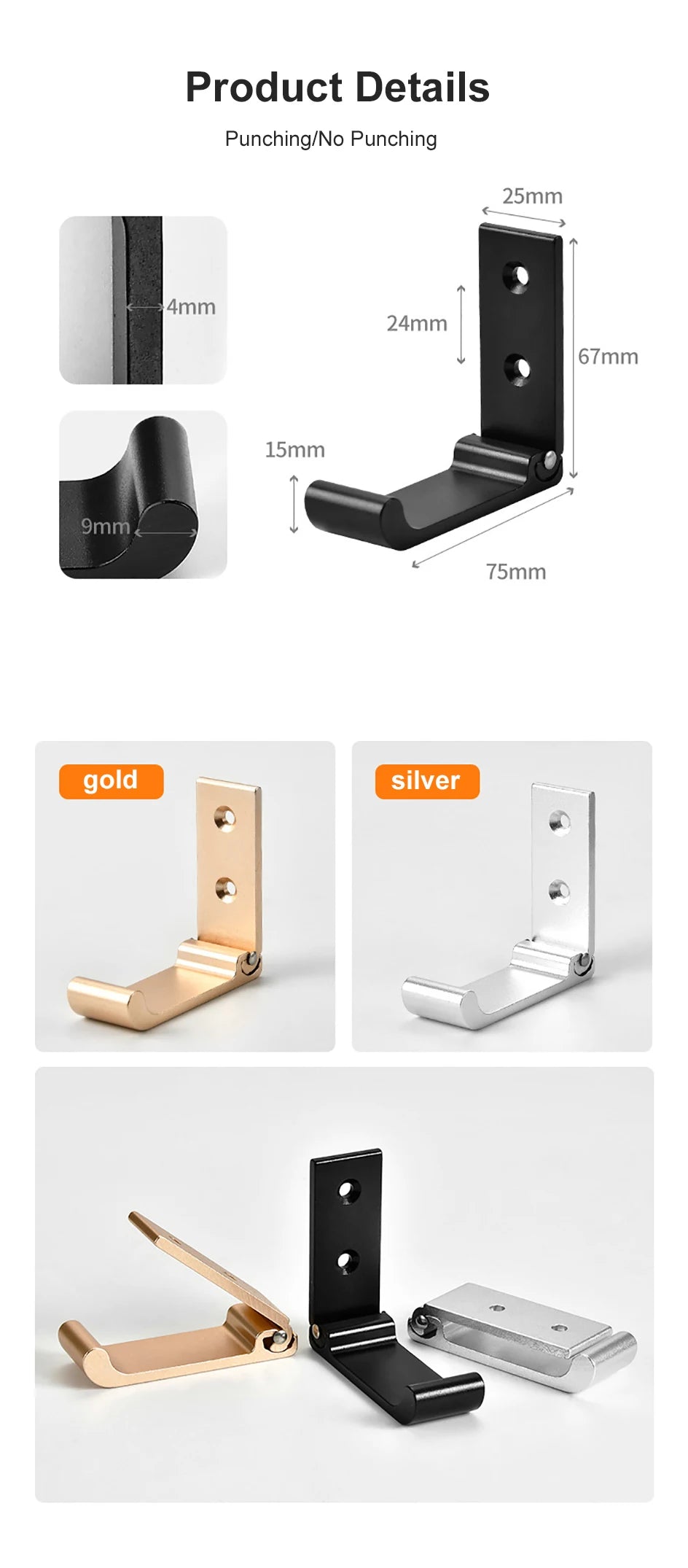 4Pcs Folding Coat Hooks Heavy Duty Aluminum Wall Mount Clothes Rack