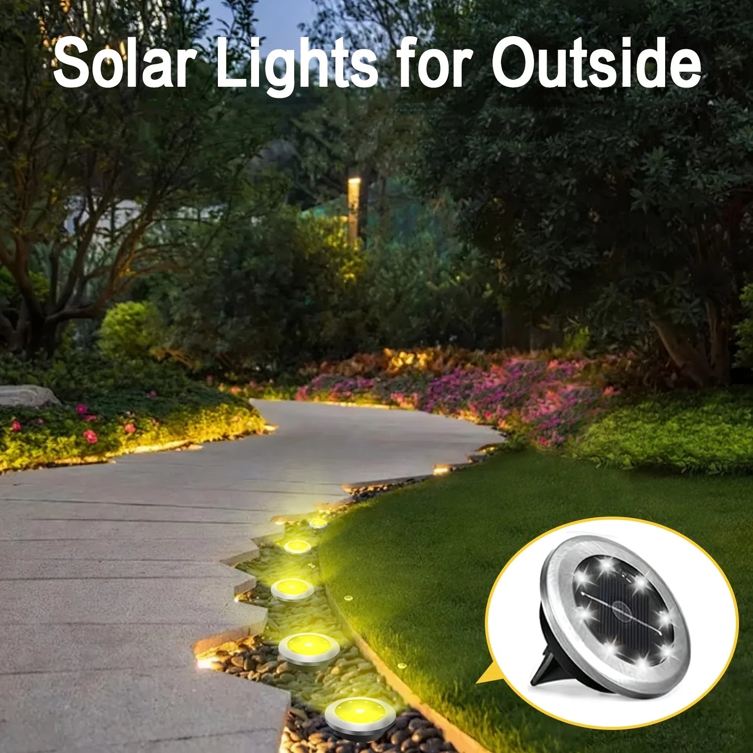 10pcs Solar Ground Light Outdoor Waterproof 8LED Disk Light for