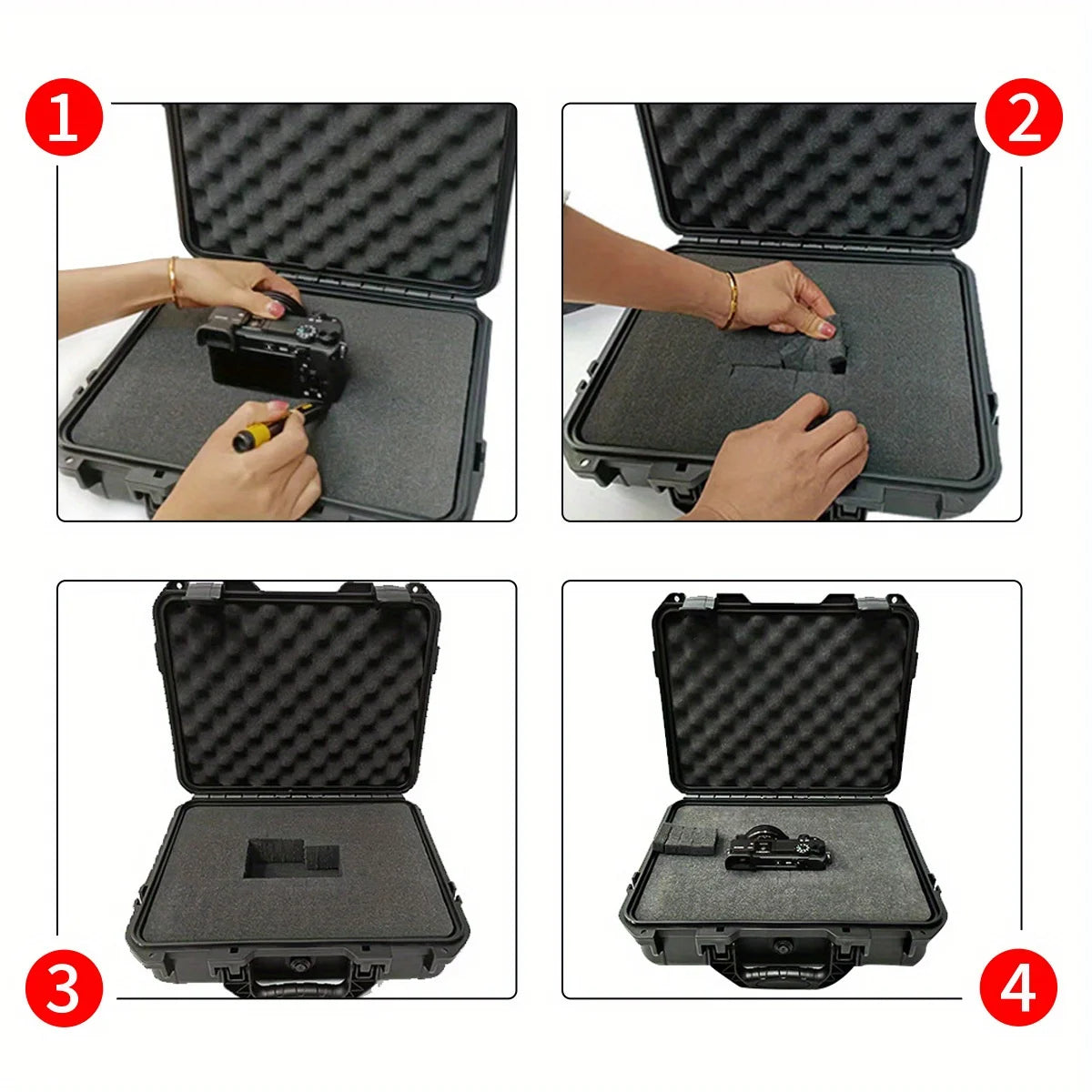 1pc Waterproof Hard Carry Case Bag Tool Case With Pre-cut Sponge