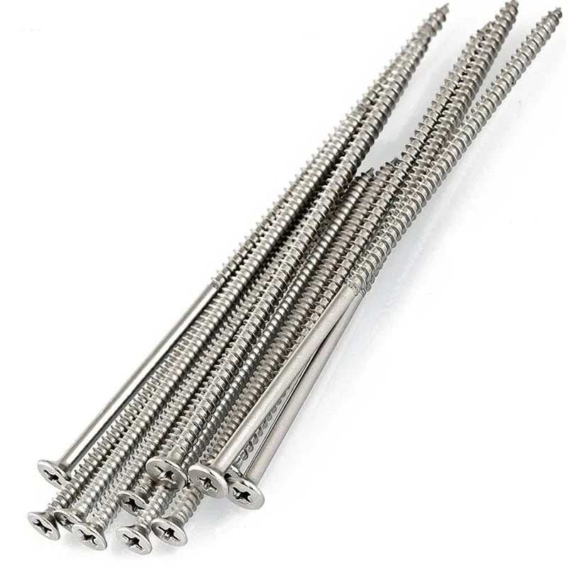 Rust-Resistant M4 x 200mm Flat Head Wood Screws, Self-Tapping & Long