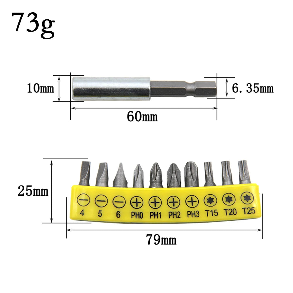 10-Piece Rubber Strip Screwdriver Bit Set — 60mm Cross Head with Ex