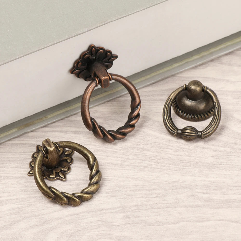 Retro Bronze Handles Ring Pattern Wardrobe Cabinet Drawer Closet