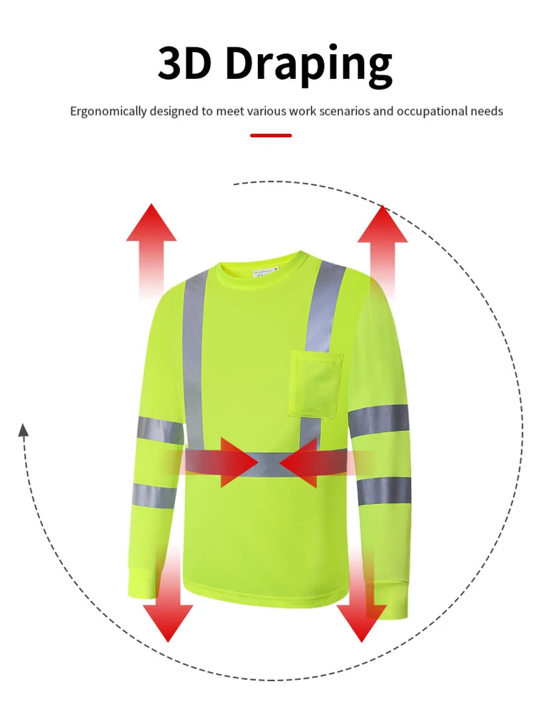 Long Sleeve Safety Shirt High Visibility Reflective Construction Work