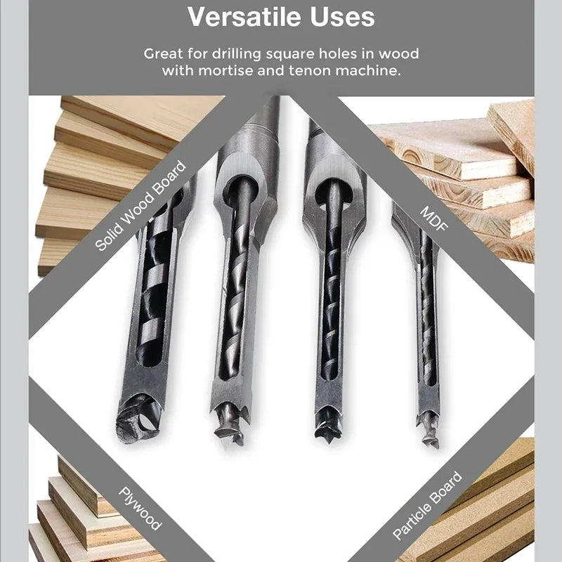 HSS Square Hole Drill Set - Auger Mortising Chisel Bit