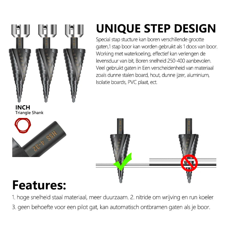 XCAN 1/3Pcs HSS Step Drill Bit 4-12mm 4-20mm 4-32mm High Speed Steel