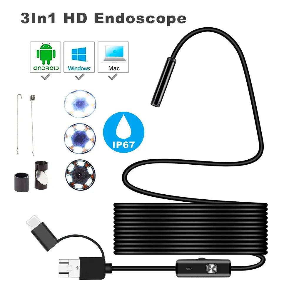 3 in 1 USB Endoscope for OTG Android Phone 7mm Borescope Inspection