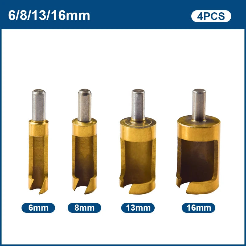 XCAN 4pcs set Barrel Cork Drill Bit Titanium Coated Wood Plug Cutter