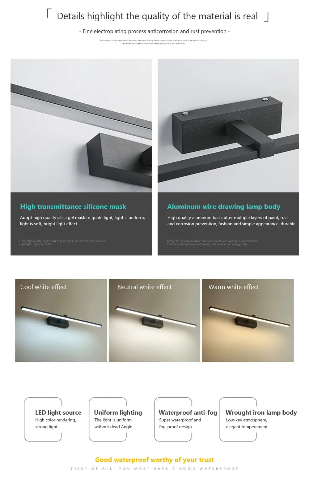 Modern LED Wall Light Bathroom Hardwares Wall Lamp Three Colors