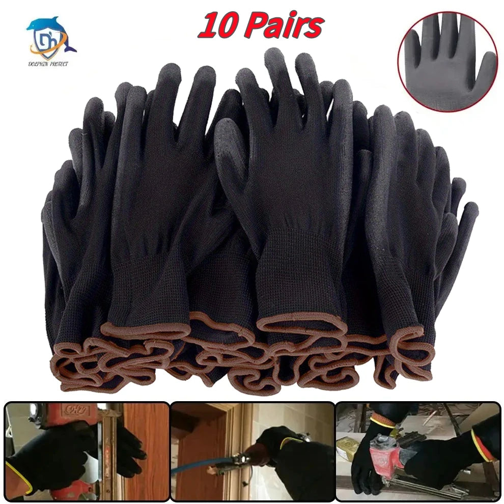 10 Pairs Black Durable Safety Gloves - Anti-Slip, Wear-Resistant