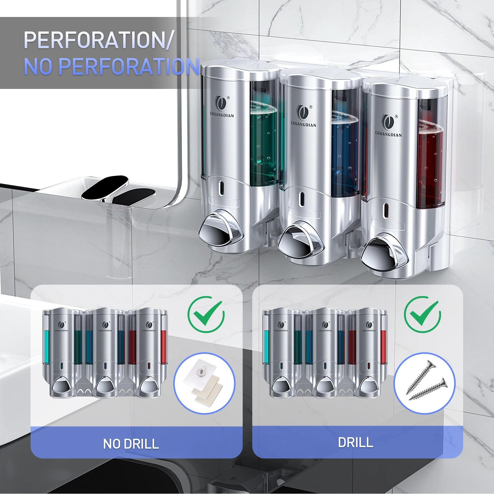 Wall Soap Liquid Dispenser No Drill Bathroom Shampoo