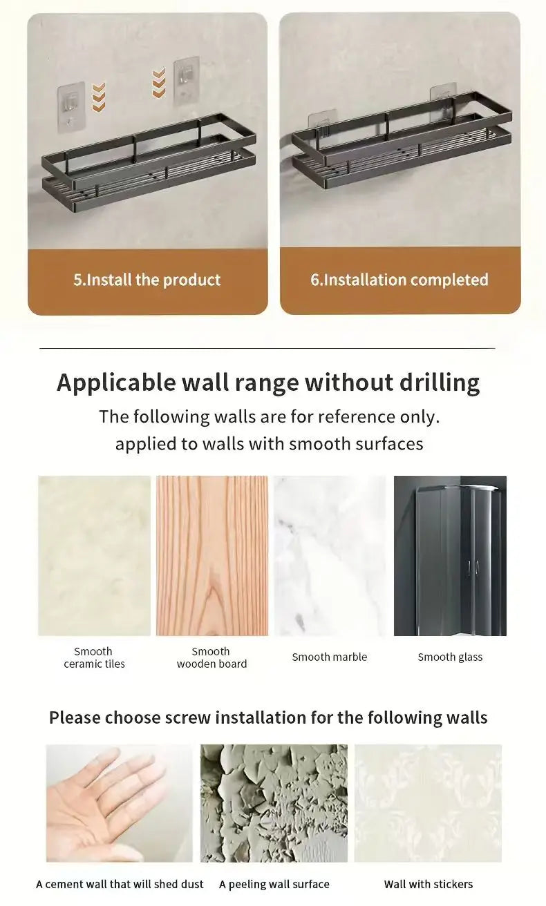 Non drilling bathroom rack, shower room, bathroom space