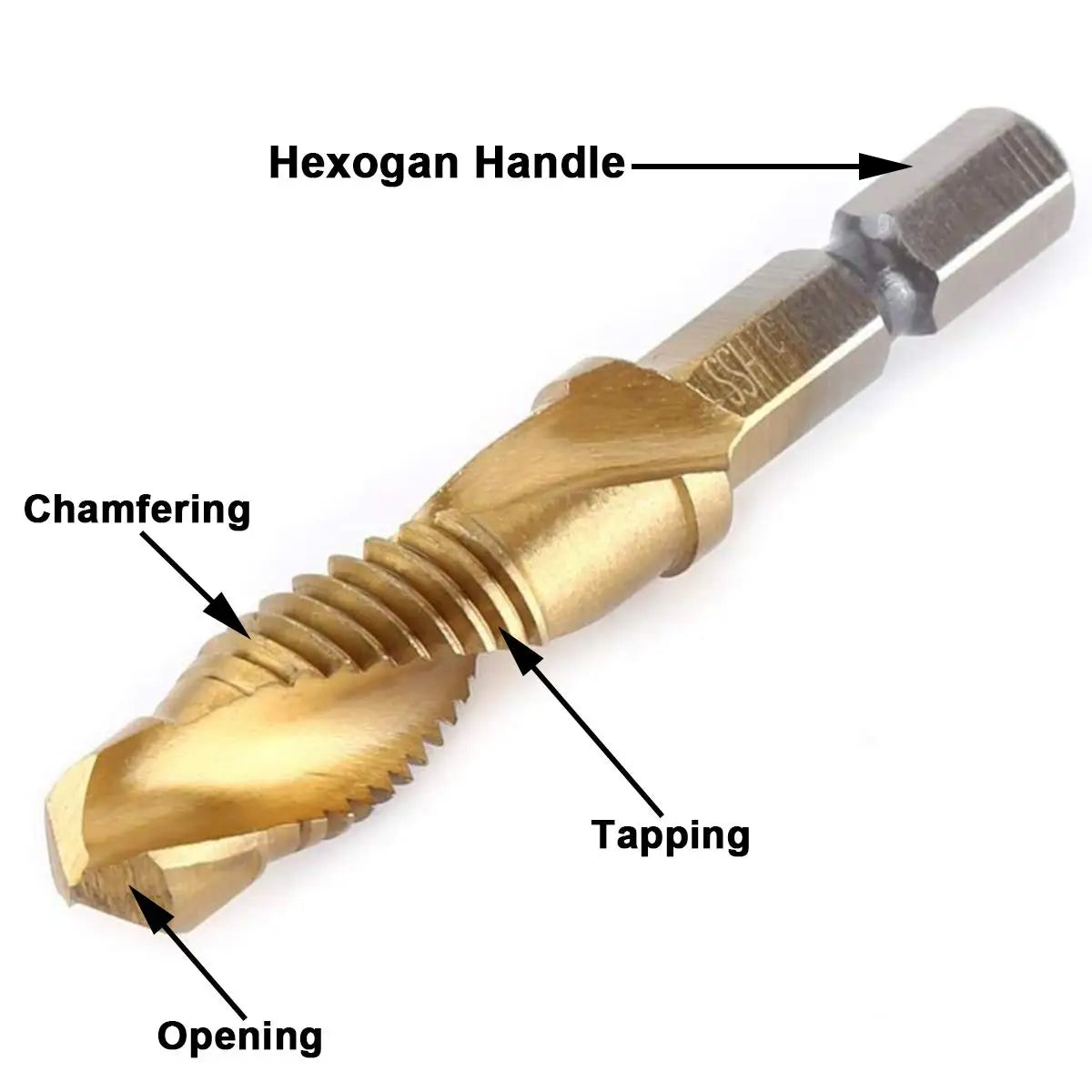 Hex Shank Titanium Plated HSS Screw Thread Metric Tap Drill Bits