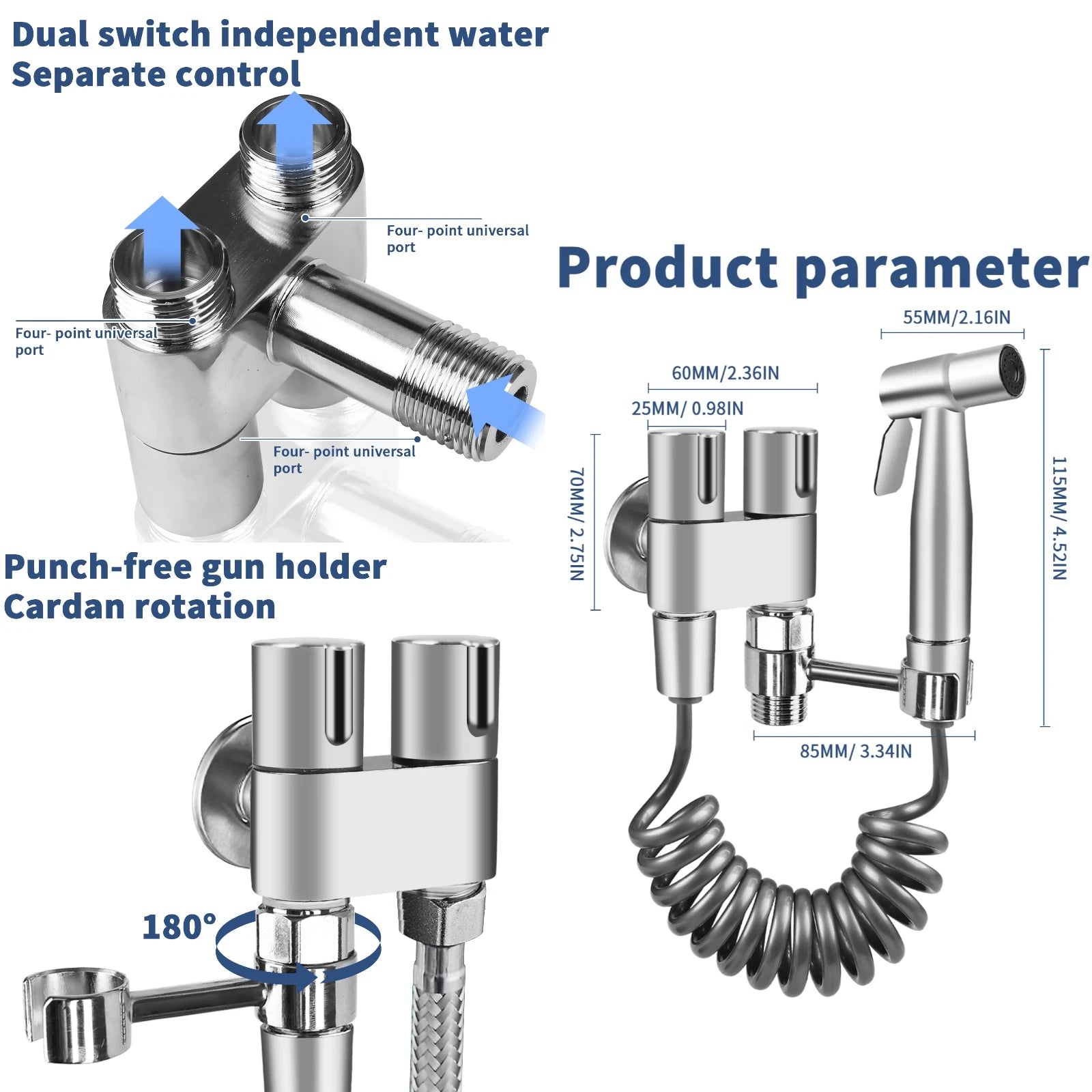 Handheld Bidet Toilet Sprayer Set – Stainless Steel Bathroom Spray Gun