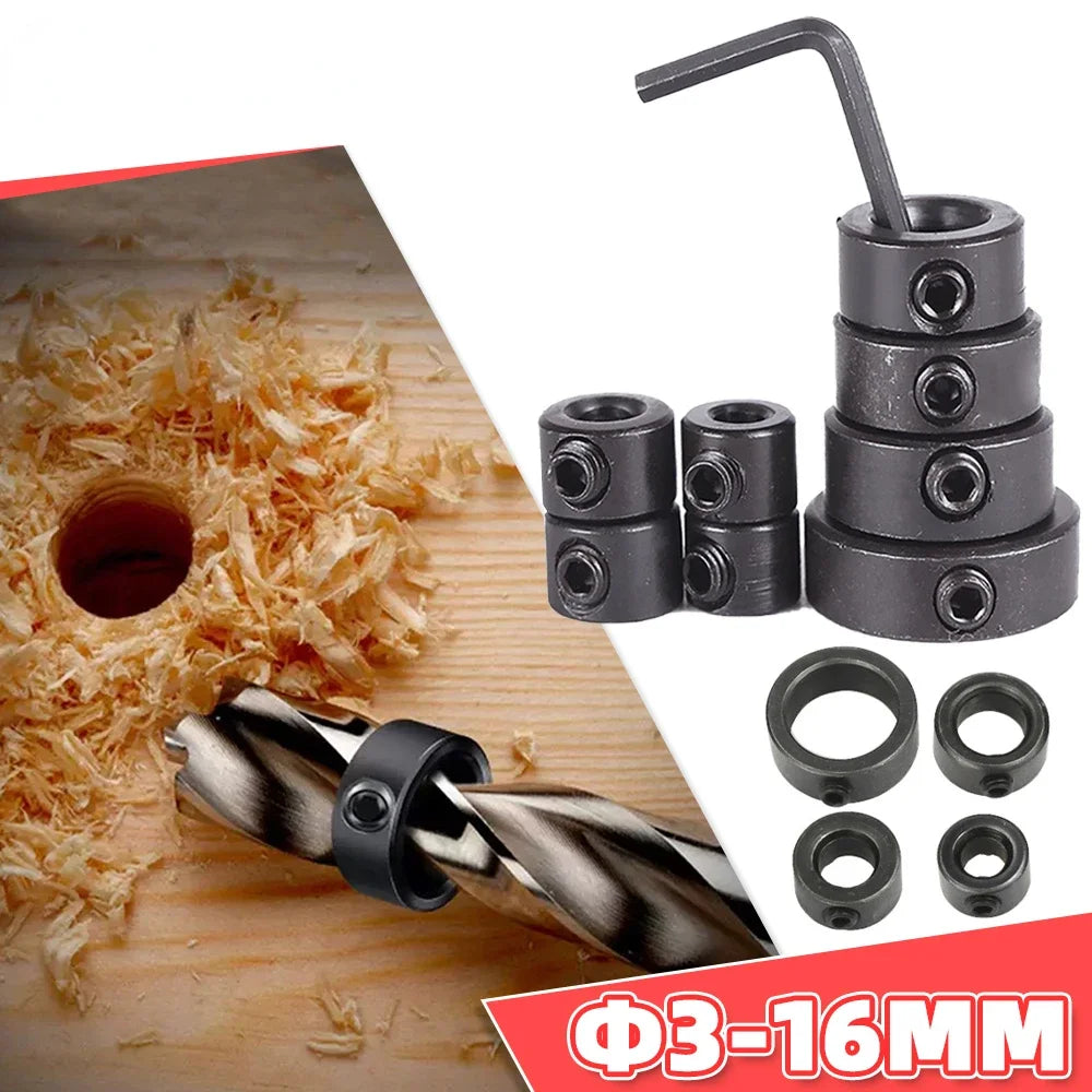 7/8pcs Woodworking Drill Locator 3-16mm Shaft Depth Collars Ring