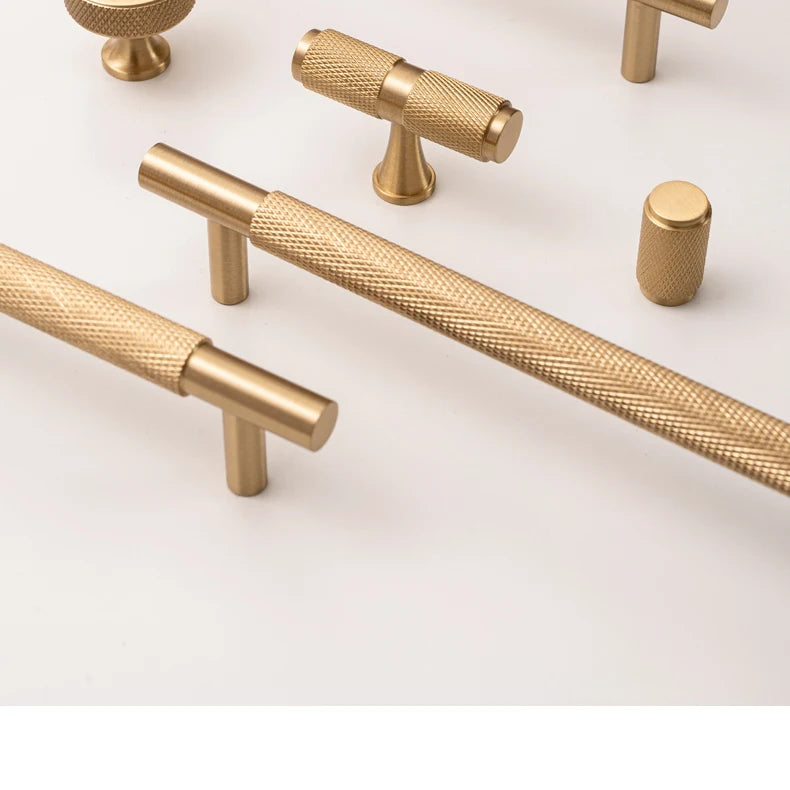 Santaya Solid Brushed Brass Handle Cross Knurled Kitchen Cabinet