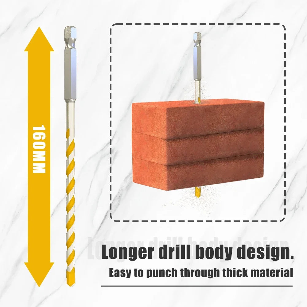 1/4" Hex Shank 160mm Tungsten Carbide Drill Bit 5/6/8/10/12mm for