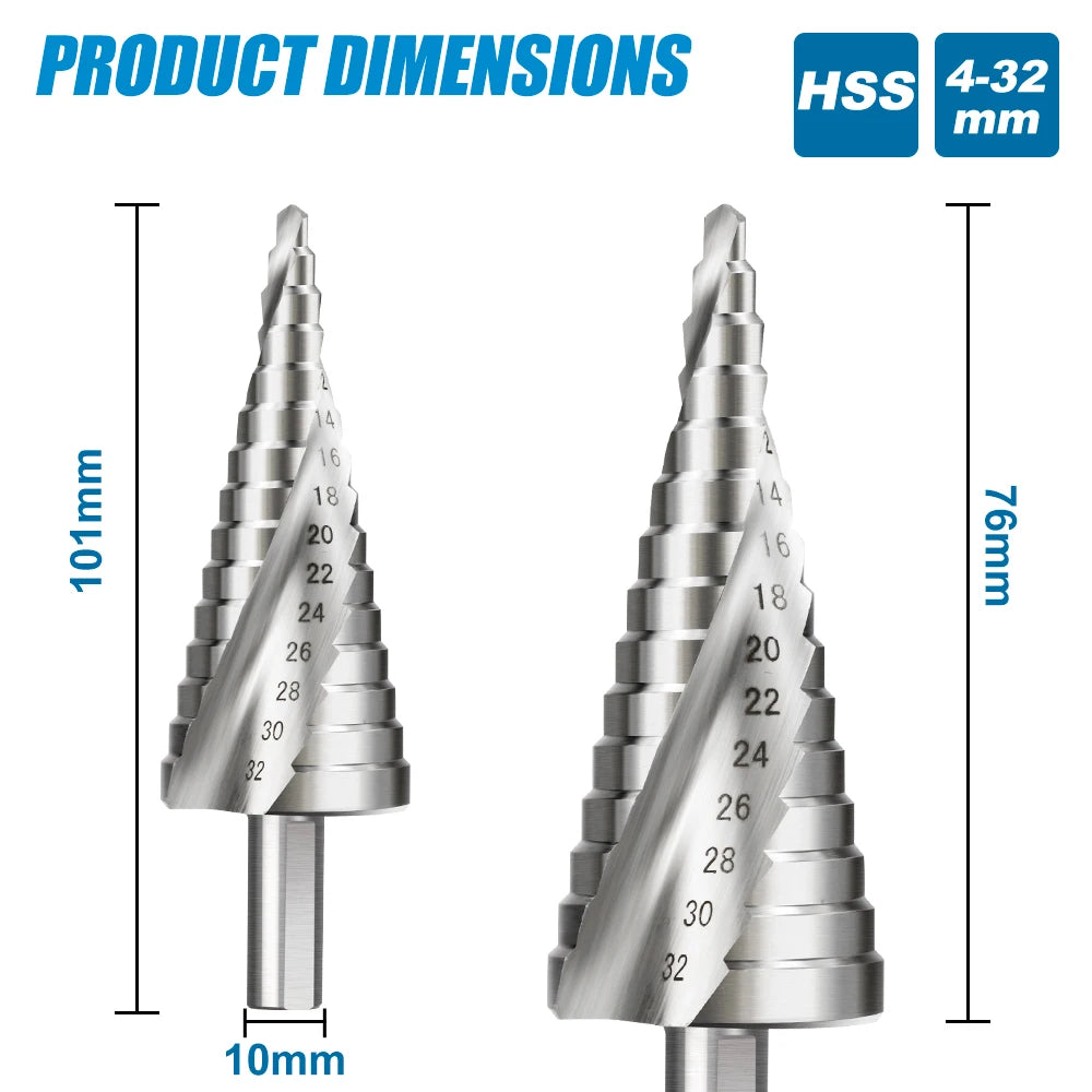XCAN 1Pc 4-32 mm HSS Step Drill Bit Spiral Groove Step Cone Drill