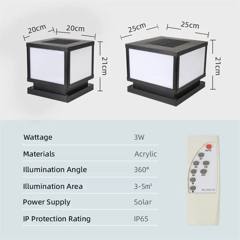 Timed LED Solar Outdoor Light Pillar Solar Lights Waterproof Thick