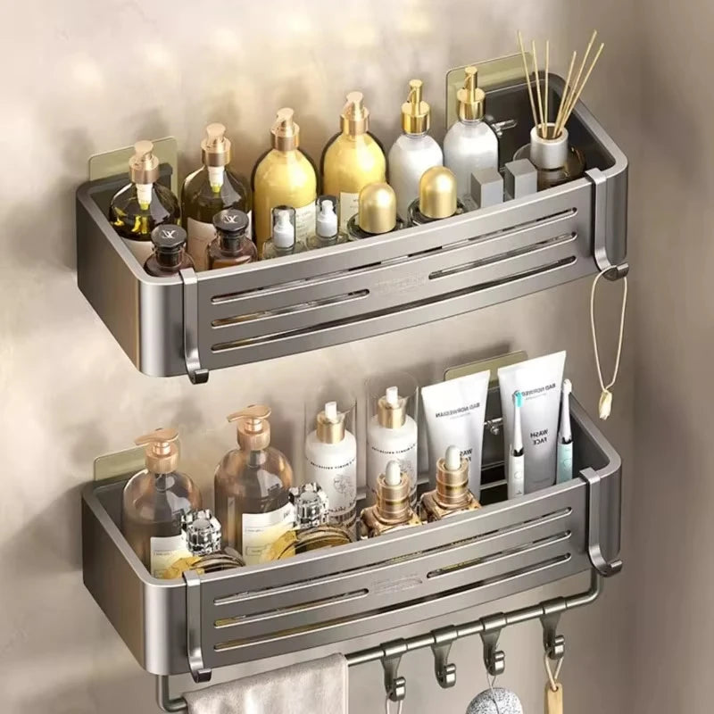 Wall Mounted No-Drill Bathroom Shelf Aluminum Alloy Storage Holder