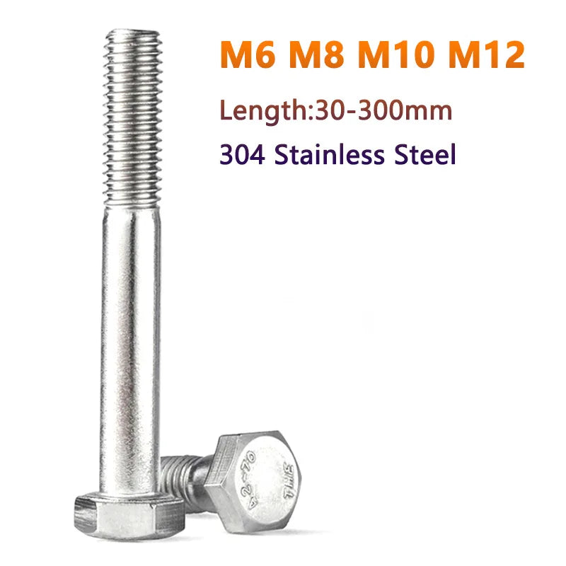 M6 M8 M10 M12 Half Thread 304 A2-70 Stainless Steel External Hex