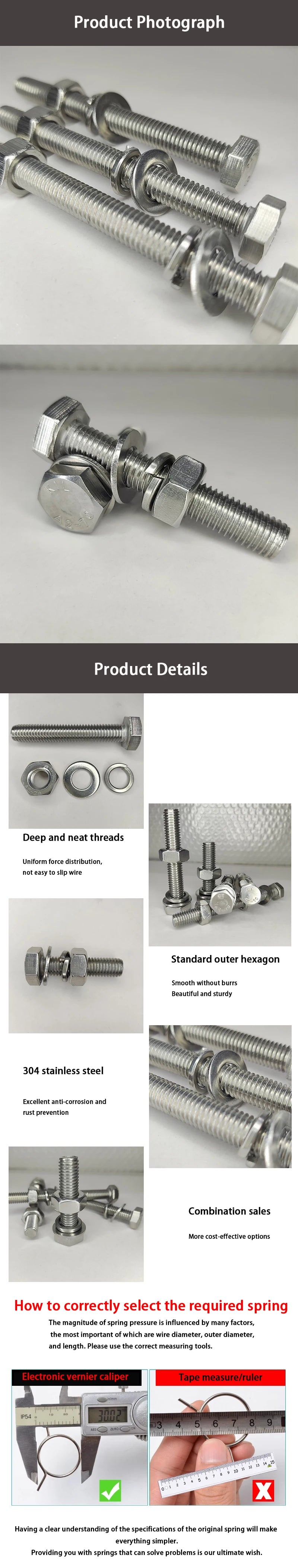 304 Stainless Steel Hexagonal Bolt Screw and Nut Set