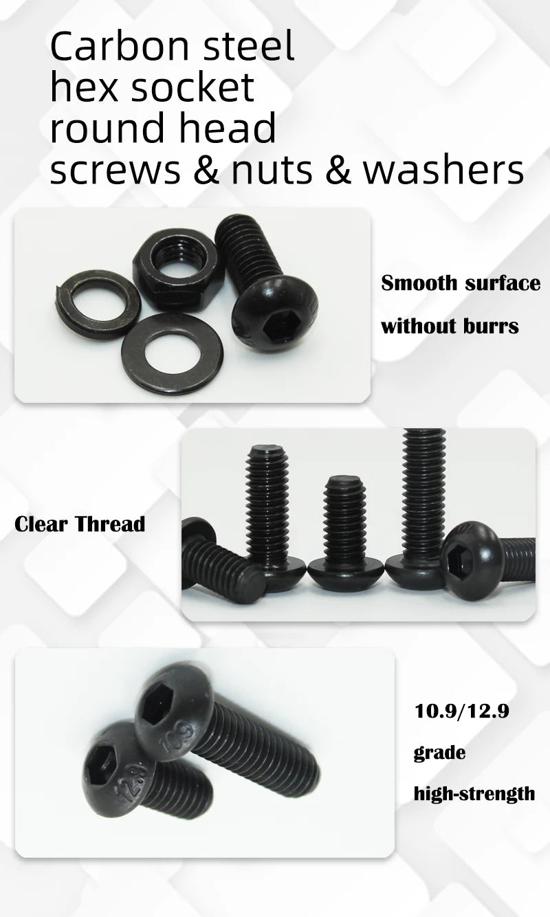 2510p Round Hex Cap Screw kit M2 M2.5 M3 M4 M5 M6 Black 10.9 Grade
