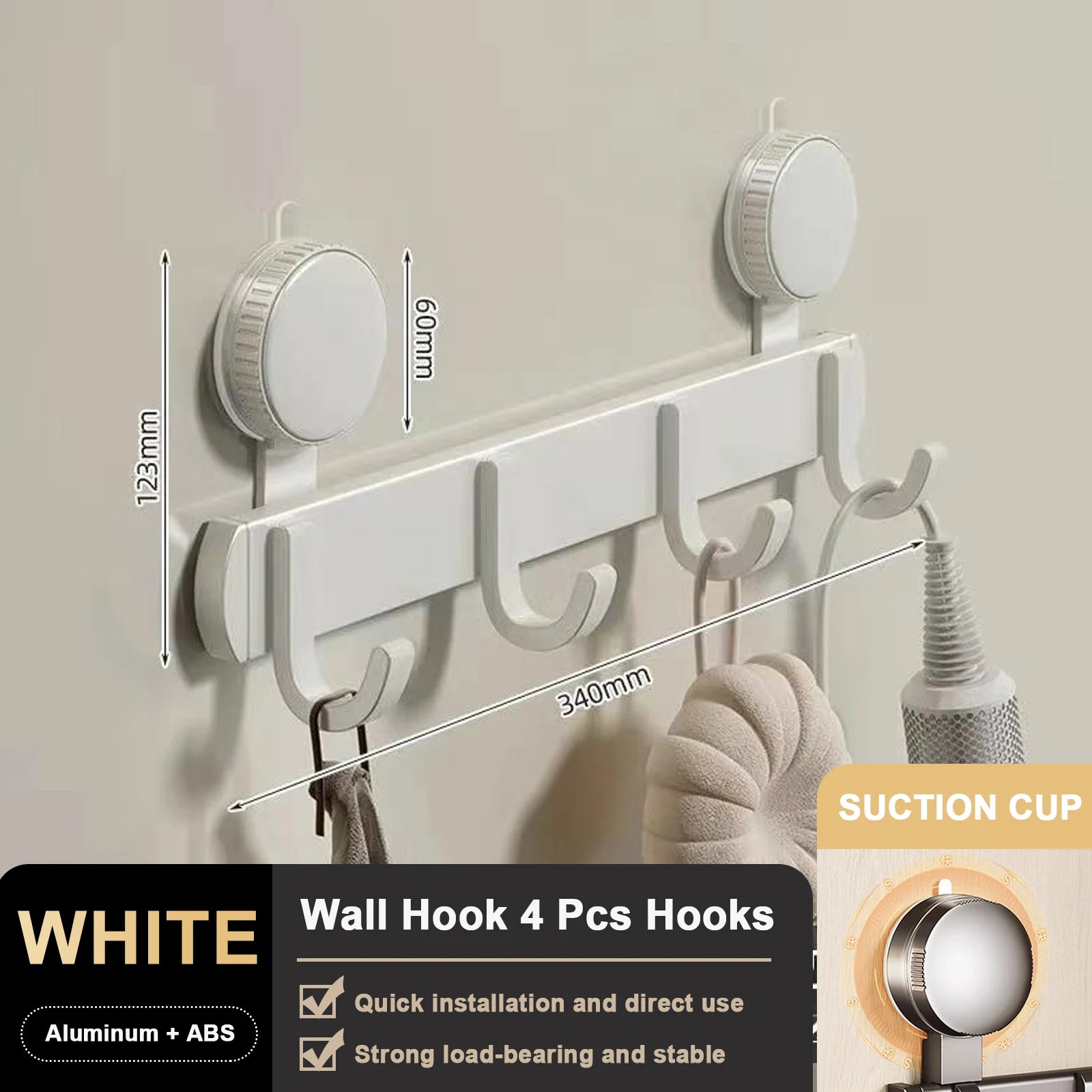 Suction Cup Bathroom Hooks Towel Hanger Nail Wall Rack Hooks Coat